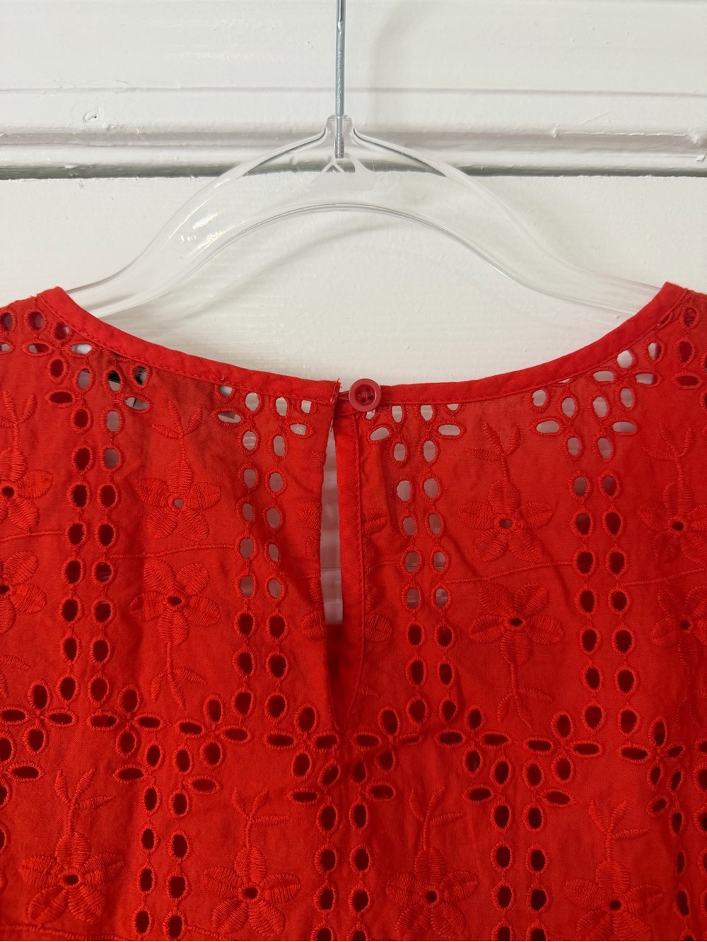 Madewell Red Eyelet Flutter Sleeve Top Size Medium 100% Cotton Boho Cottagecore - Picture 6 of 8